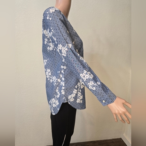 Talbots Petites Women's Top Floral Blue Long Sleeve Blouse Size P - Picture 6 of 8